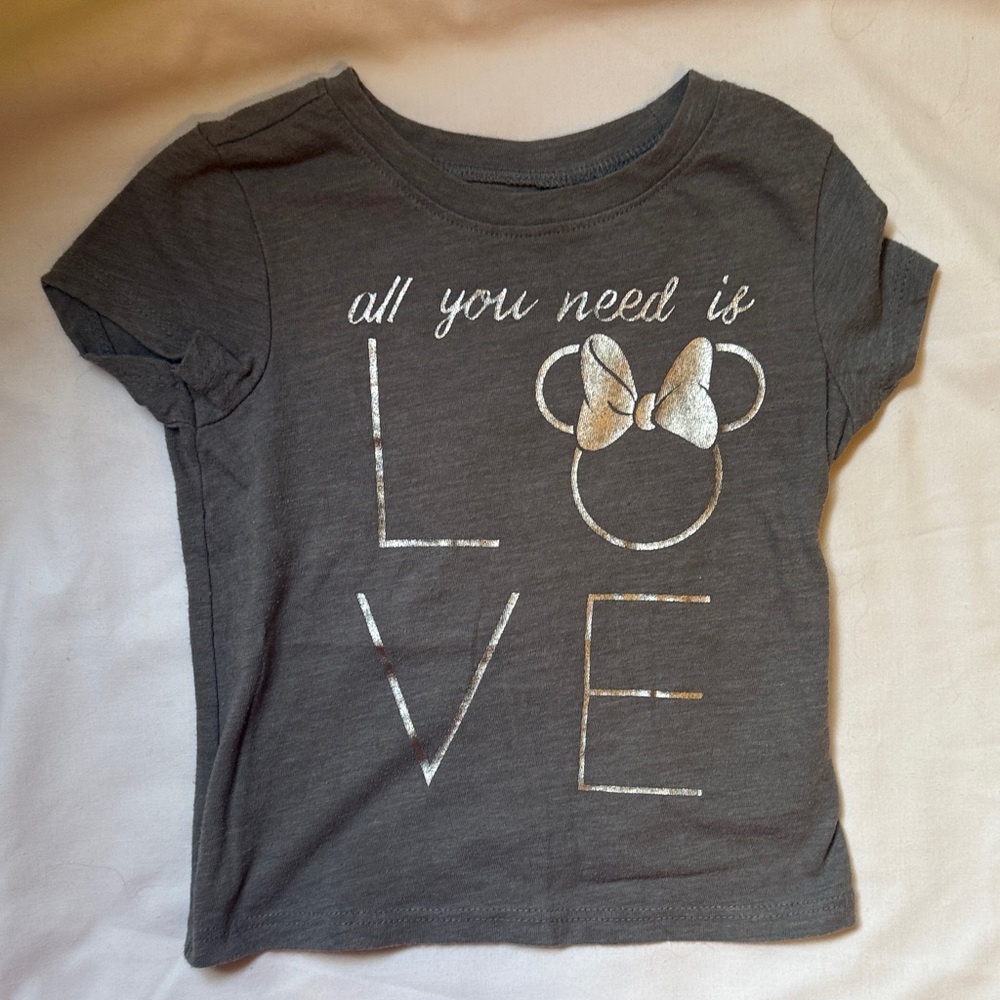 Old Navy Charcoal Kids Tee with Love and Minnie Mouse Bow Design